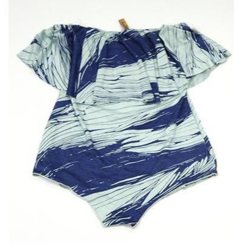 RACHEL PALLY Blue Printed RUFFLE Strapless BODYSUIT Modal ( S )